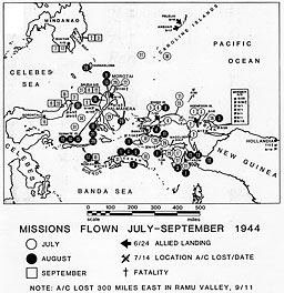 Map: SWPA, showing missions flown July-Sep 1944